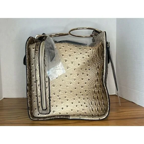 VERSONA Women’s Nude Faux Leather Faux Crocodile Textured Purse Handbag Tote Bag - Picture 4 of 9